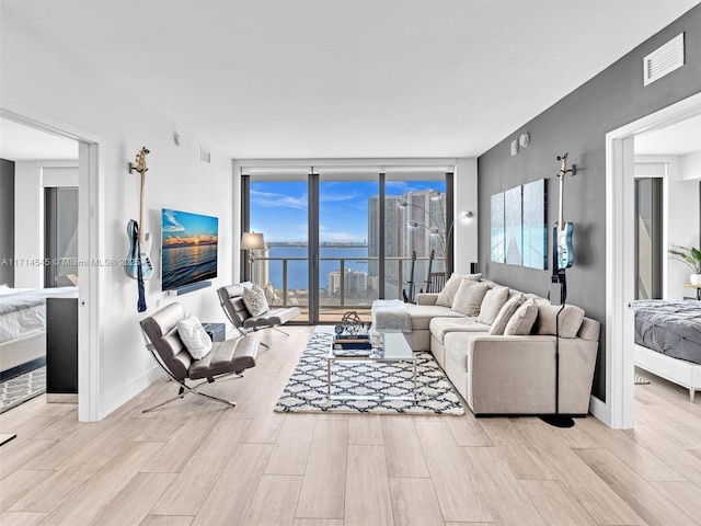 living room featuring expansive windows