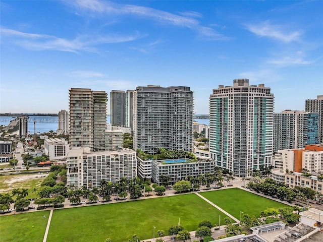 property's view of city featuring a water view