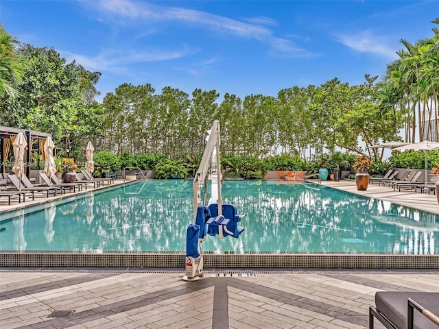 view of pool featuring a patio area