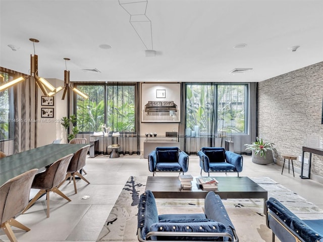 living room with a chandelier