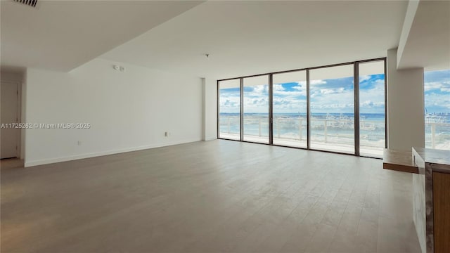 empty room featuring floor to ceiling windows and wood-type flooring