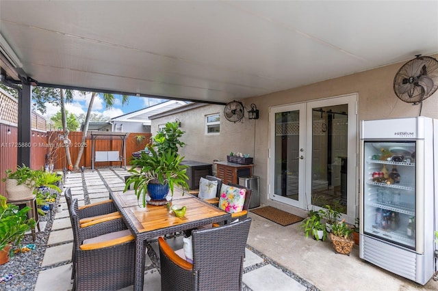 view of patio / terrace with french doors and wine cooler