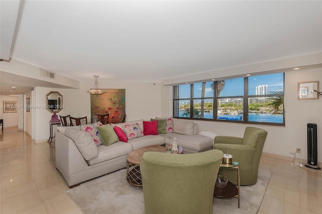 living room with light tile patterned floors