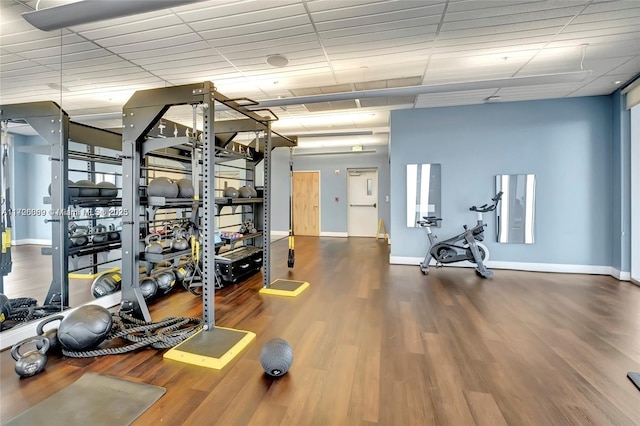 workout area featuring hardwood / wood-style flooring