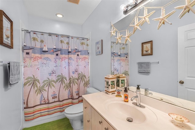 full bathroom featuring toilet, vanity, and shower / bath combo