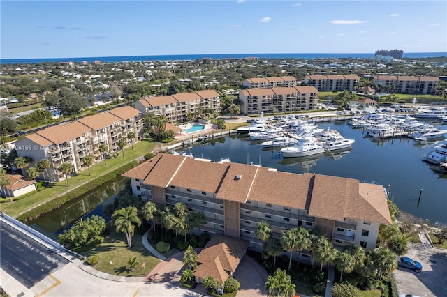 bird's eye view featuring a water view