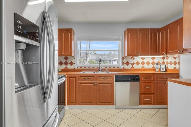 kitchen featuring stainless steel appliances, sink, and backsplash