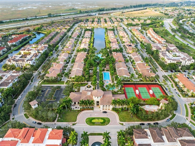 aerial view with a water view