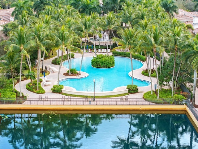 view of swimming pool with a patio