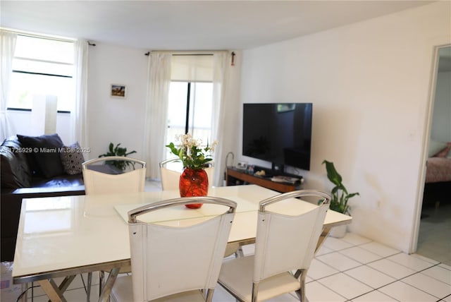 living room featuring light tile patterned floors