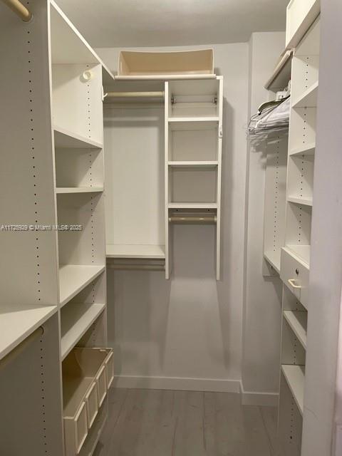 walk in closet featuring dark hardwood / wood-style floors