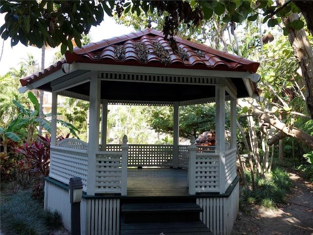 wooden deck with a gazebo