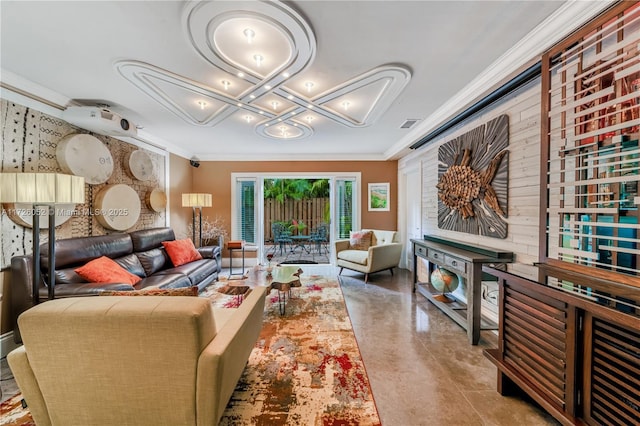 living room featuring ornamental molding