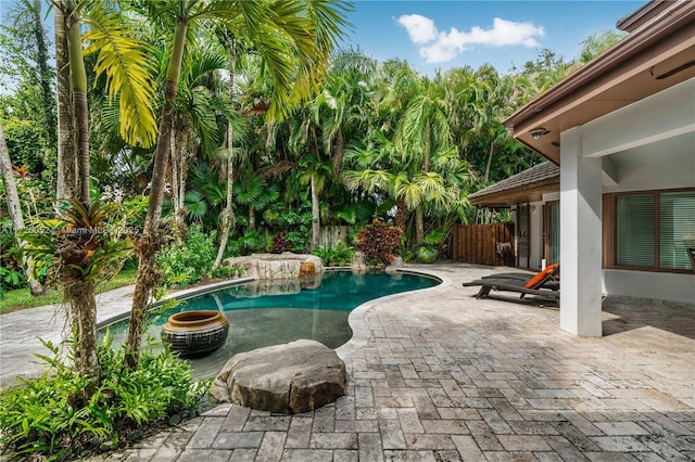 view of swimming pool with a patio area