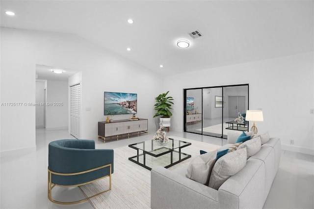 living room with lofted ceiling