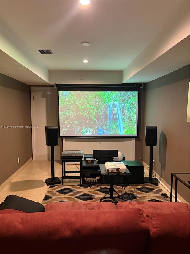 view of tiled cinema room