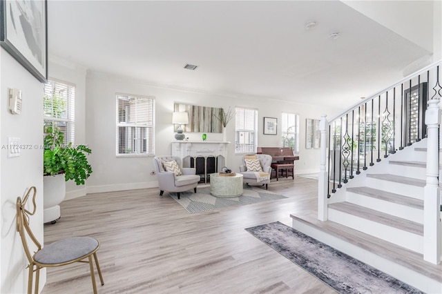 living room with light hardwood / wood-style flooring and plenty of natural light