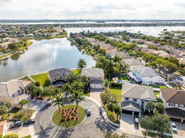 aerial view with a water view