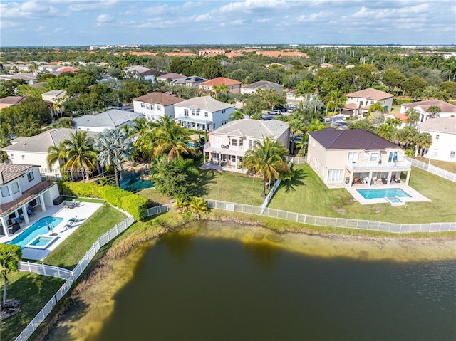 bird's eye view featuring a water view