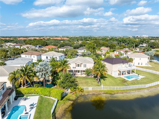 aerial view featuring a water view