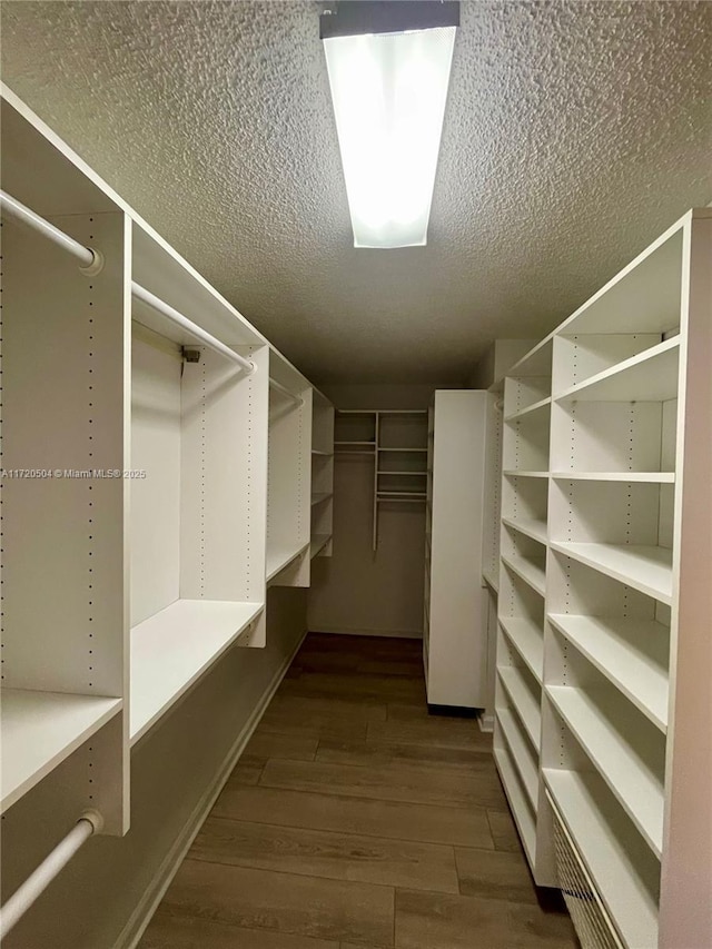 spacious closet with dark wood-type flooring