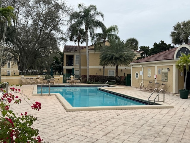 view of swimming pool featuring a patio area