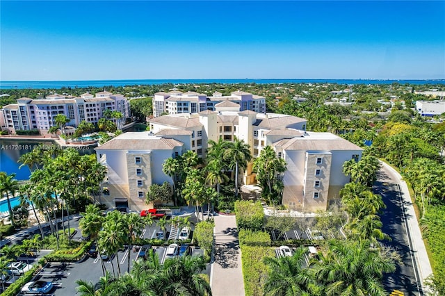 drone / aerial view featuring a water view