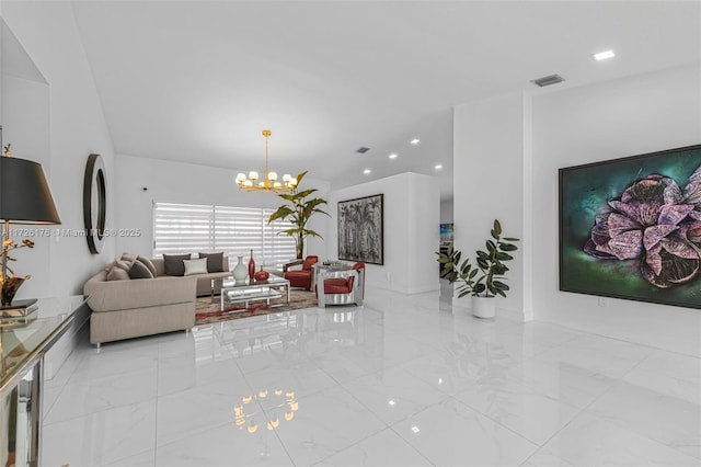 living room with a notable chandelier