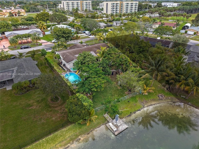 bird's eye view featuring a water view