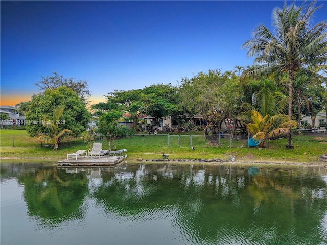 view of water feature with a boat dock