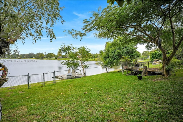 view of yard with a water view