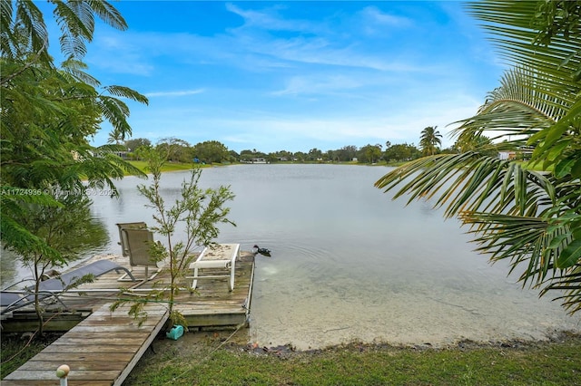 view of dock with a water view