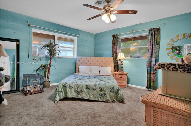 bedroom featuring carpet flooring and ceiling fan