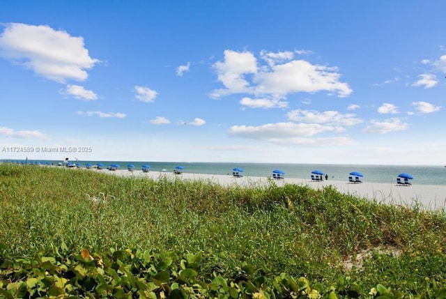 property view of water featuring a beach view