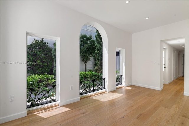 entryway with a healthy amount of sunlight and light hardwood / wood-style flooring