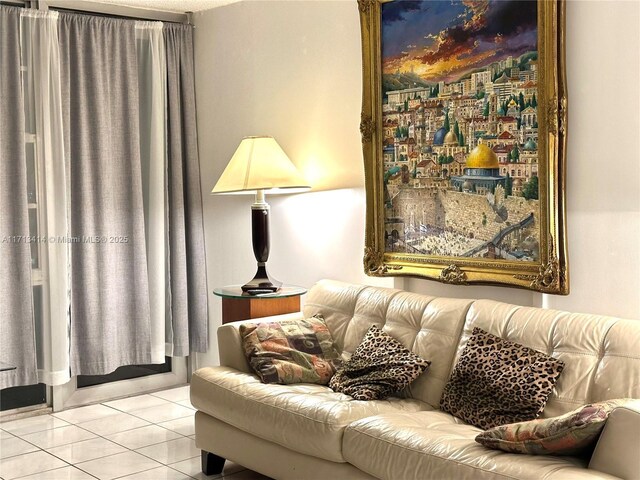 living room featuring light tile patterned floors