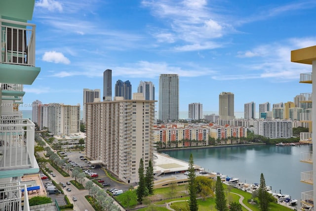 view of city with a water view