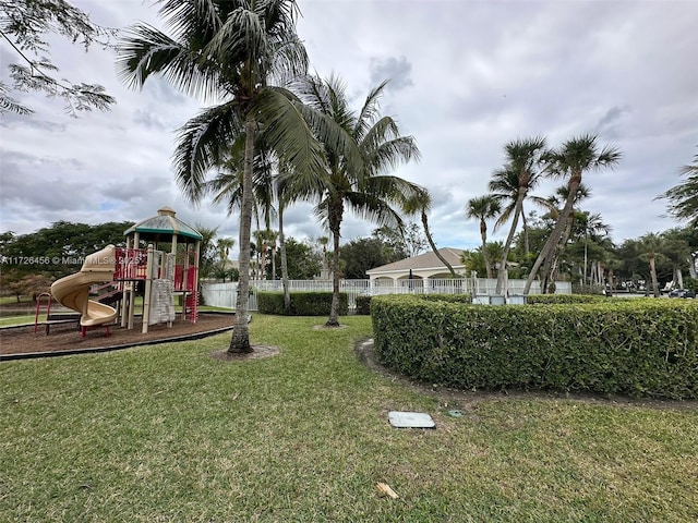 view of yard featuring a playground