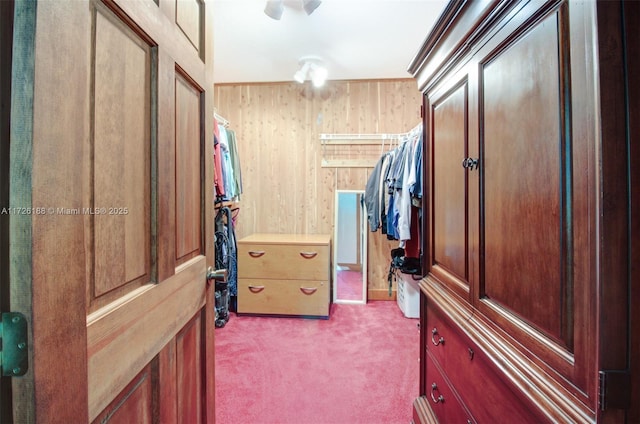 spacious closet featuring light carpet