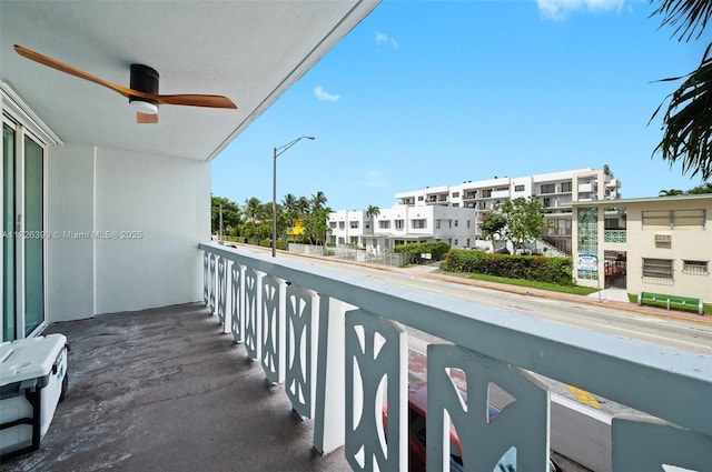 balcony with ceiling fan