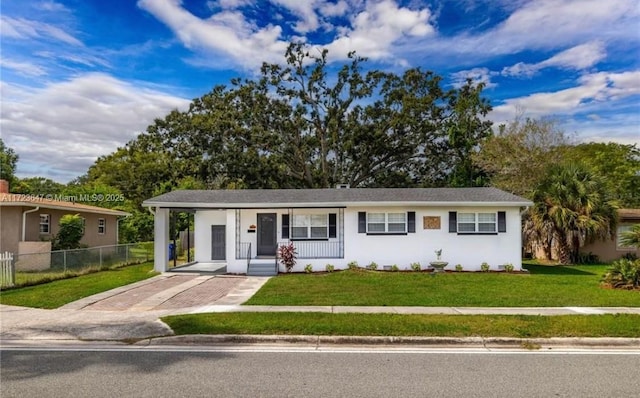 view of front of house with a porch and a front lawn