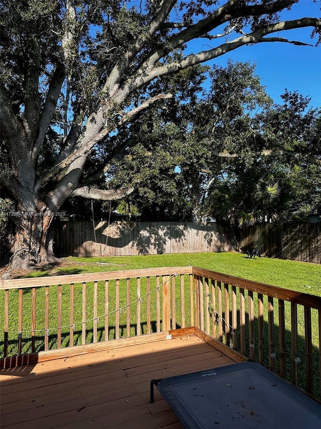 wooden deck with a lawn