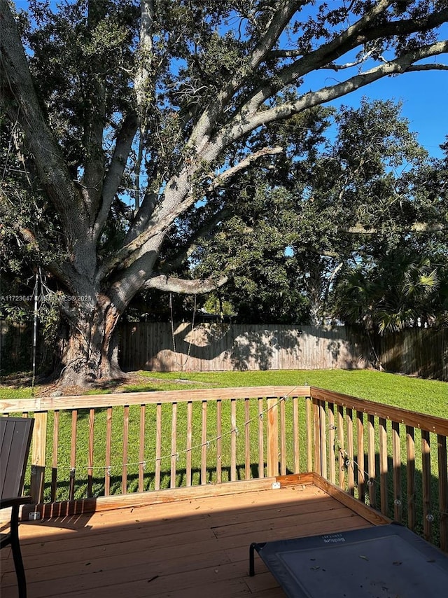 wooden deck with a lawn