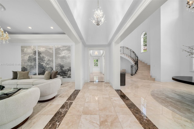 entryway with an inviting chandelier