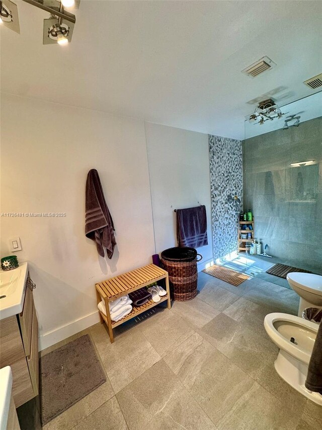 tiled bedroom featuring access to outside and multiple windows