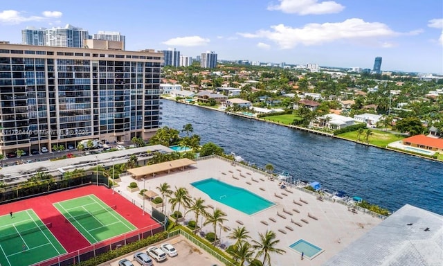 aerial view with a water view