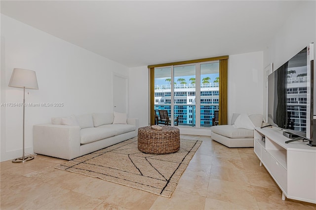 living room with expansive windows