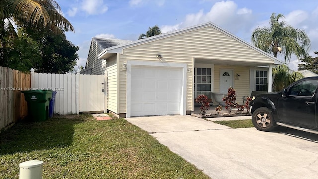 single story home with a front lawn and a garage