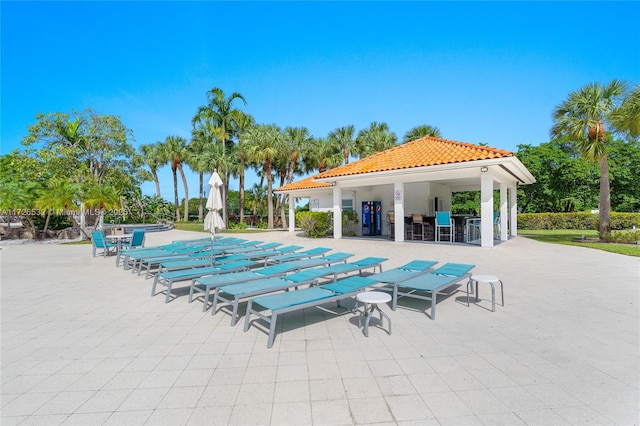 view of pool featuring a gazebo and a patio area