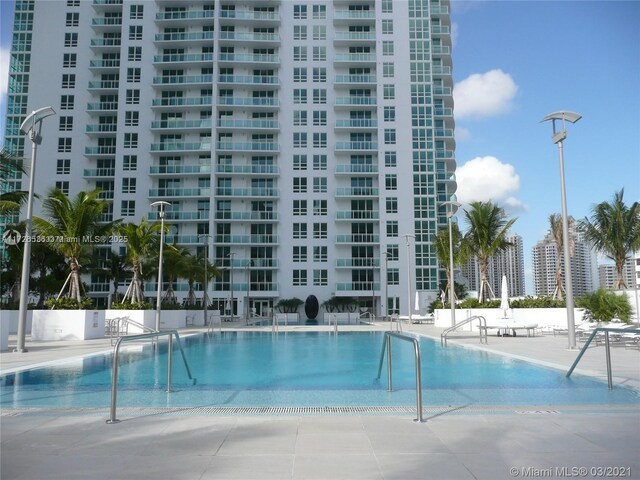 view of swimming pool featuring a patio area